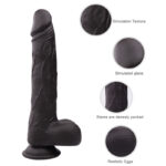 9 Titreşimli, Teleskopik ve Isıtma Özellikli Gerçekçi Vantuzlu Vibratör İleri Geri Hareketli Siyah Dildo